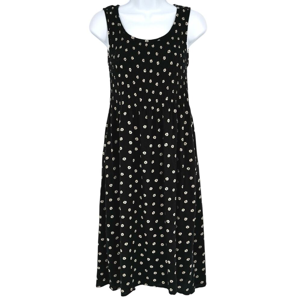 Croft & Barrow Black and Cream Smocked Sleeveless Midi Dress Size PXS